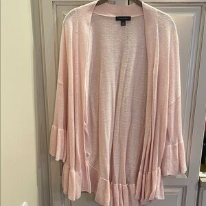 Ann Taylor Soft Pink Ruffle Hem Open Lightweight Cardigan M/L
